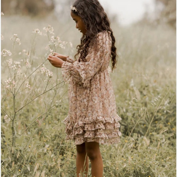 Mirabelle Dress in Autumn Garden by Noralee-Floral Ruffle Kids Dress - Picture 2 of 3